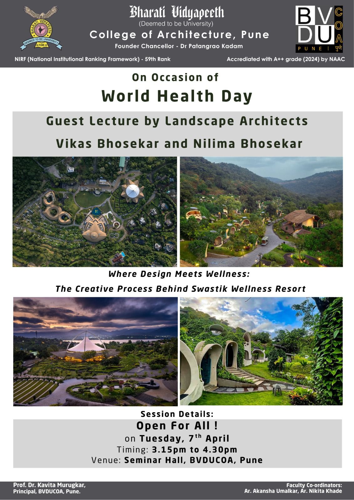 Where Design Meets Wellness  Lecture by Ar. Vikas Bhosekar and Nilima Bhosekar on account of World  Health Day