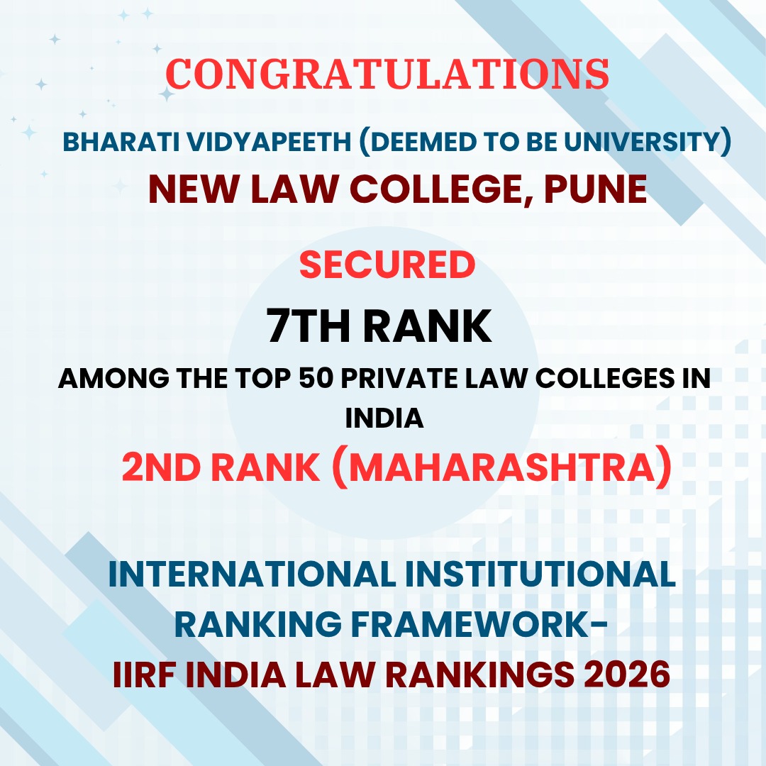 New Law College,Pune secured 7th Rank among the Top 50 Private Law Colleges in India.