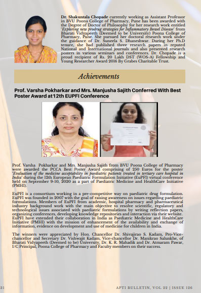 International Award to PCP Faculty and PhD Awarded September 2020