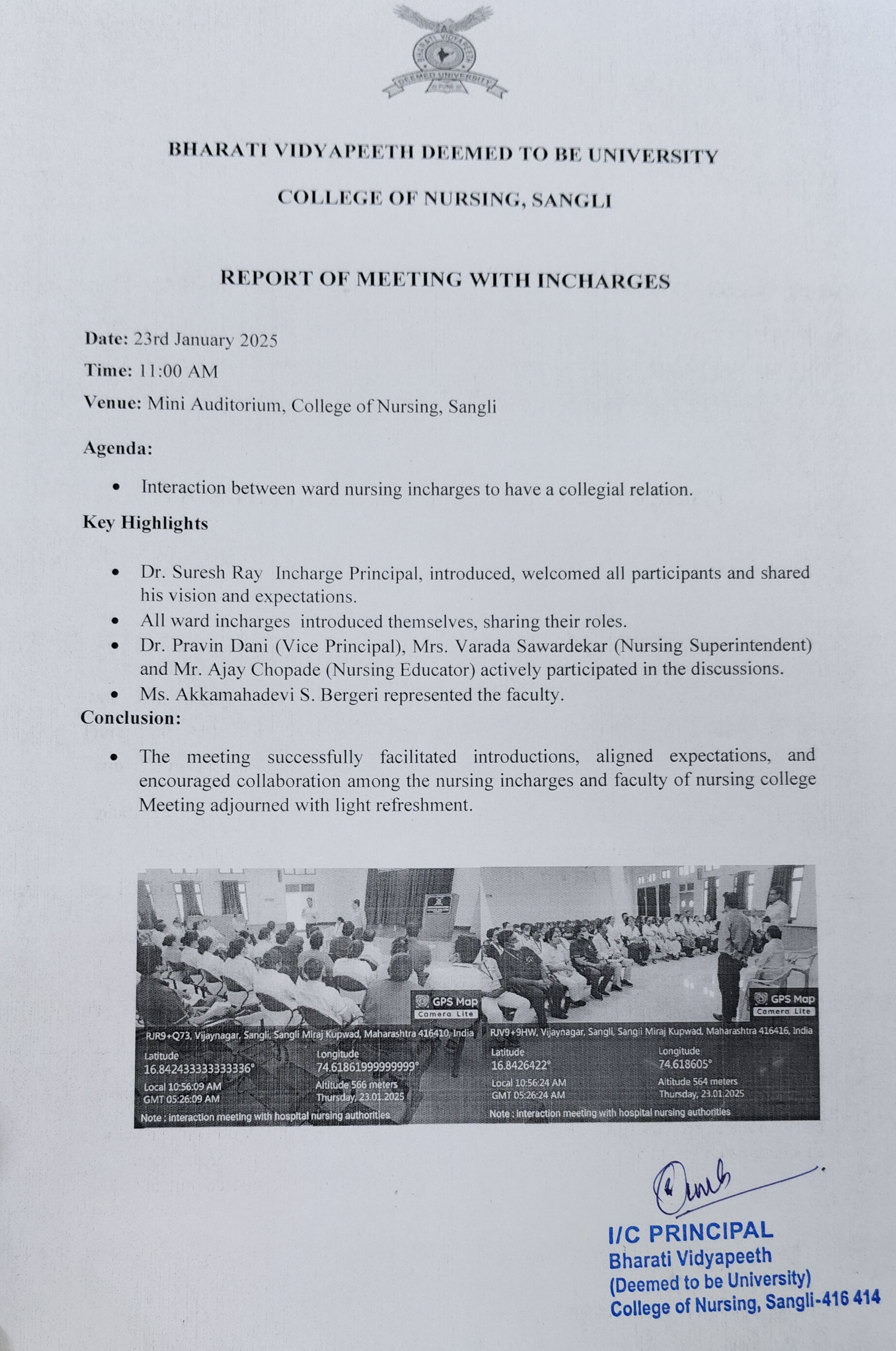 Report of meeting with incharges