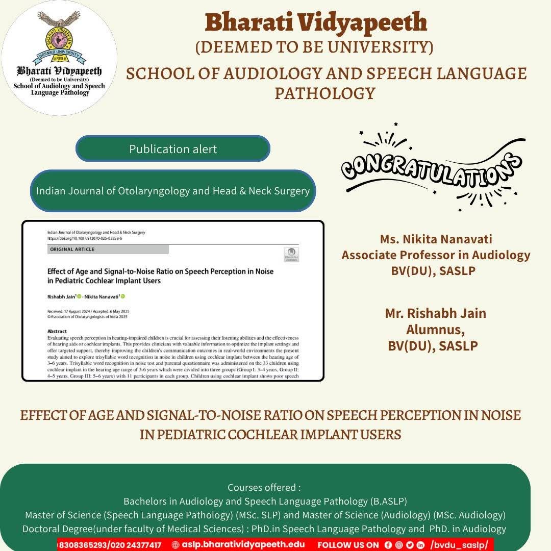 "Publication Alert: Speech Perception in Pediatric Cochlear Implant Users – Indian Journal of Otolaryngology"