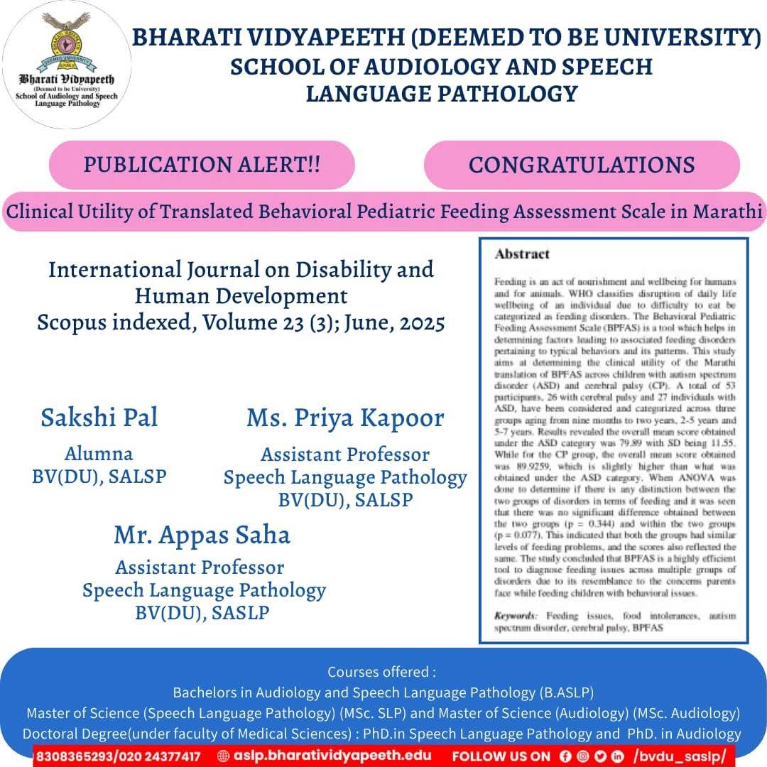 "Publication Alert: Clinical Utility of Translated Pediatric Feeding Scale in Marathi"