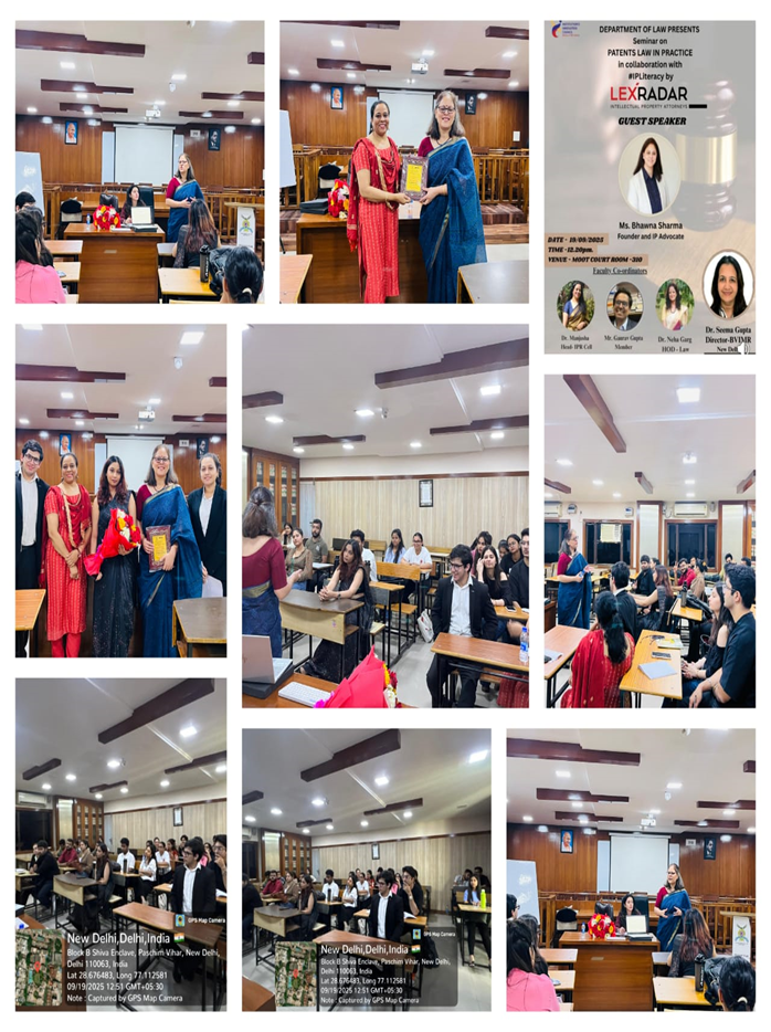 Seminar on Patents in Practice organized by The Department of Law, Bharati Vidyapeeth (Deemed to be University) Institute of Management and Research New Delhi