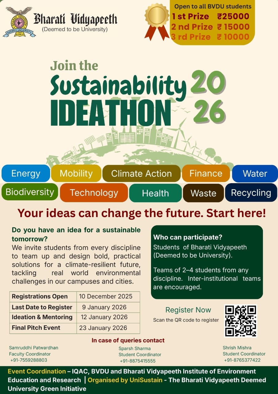 Bharati Vidyapeeth Institute of Environment Education and Research Organises “Sustainability Ideathon 2026” to Foster Student-Led Solutions