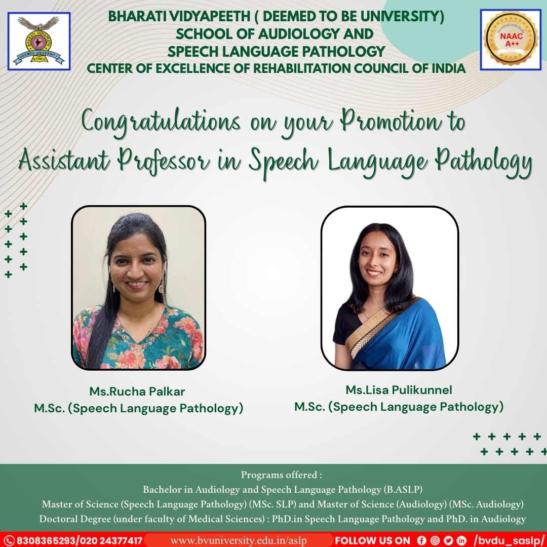 Congratulations on Promotion To Assistant Professor in Speech Language Pathology