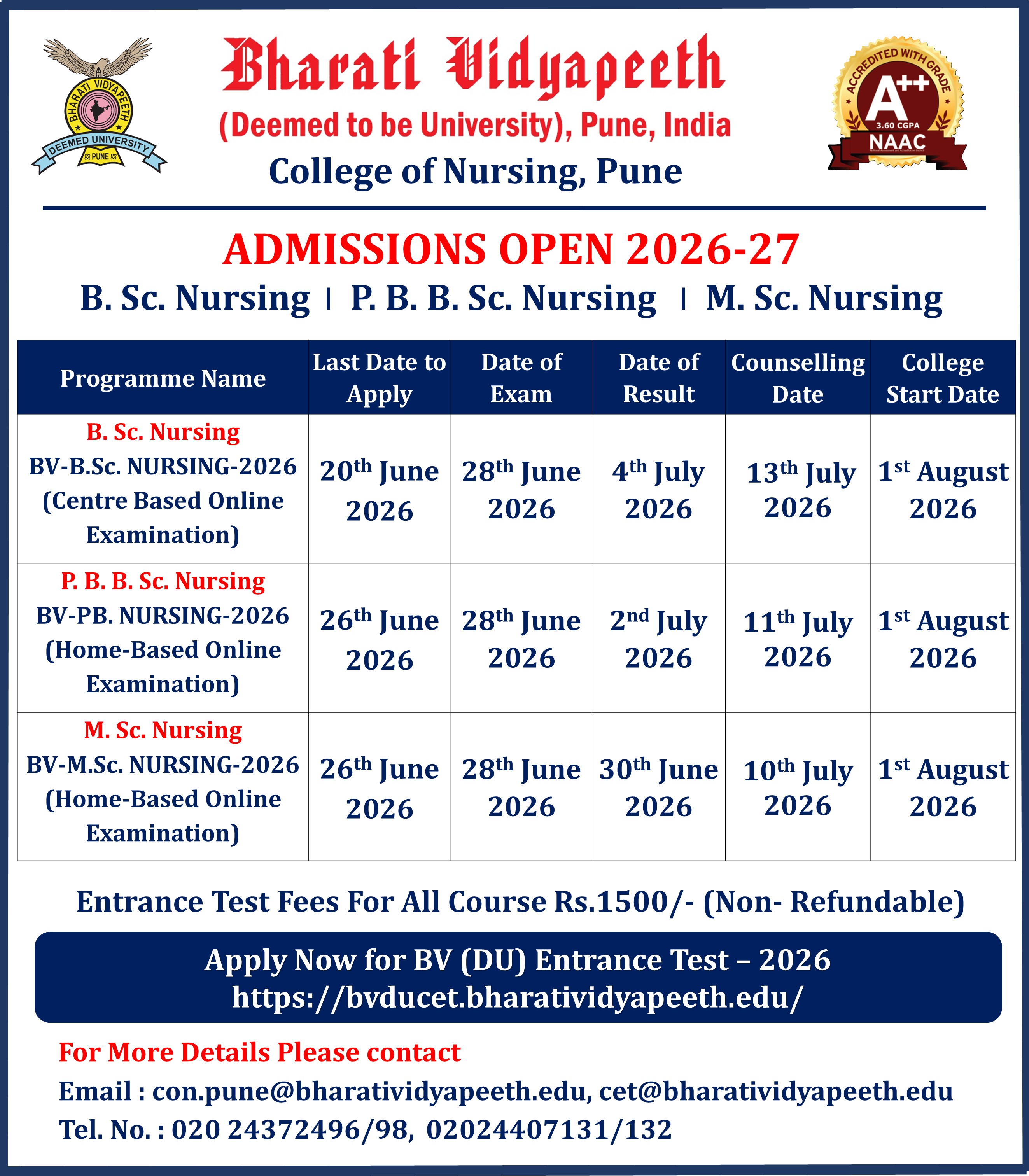 CET Schedule  2026-2027